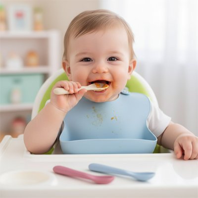 Cuillère bébé ergonomique nomade beige