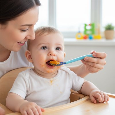 Cuillère bébé ergonomique sécurisée bleu