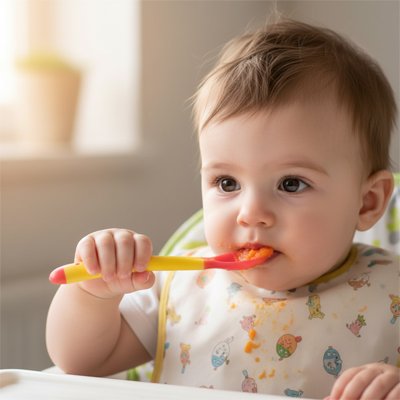 Cuillère bébé ergonomique sécurisée-orange