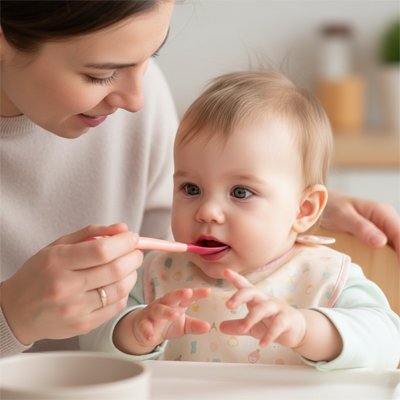 Cuillère bébé ergonomique sécurisée rose 