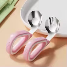 Cuillère ergonomique bébé rose blanc