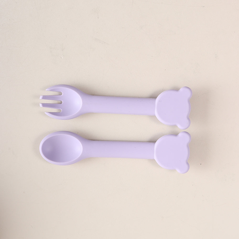 Cuillère ergonomique bébé ourson mauve flexible