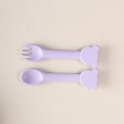 Cuillère ergonomique bébé ourson mauve flexible