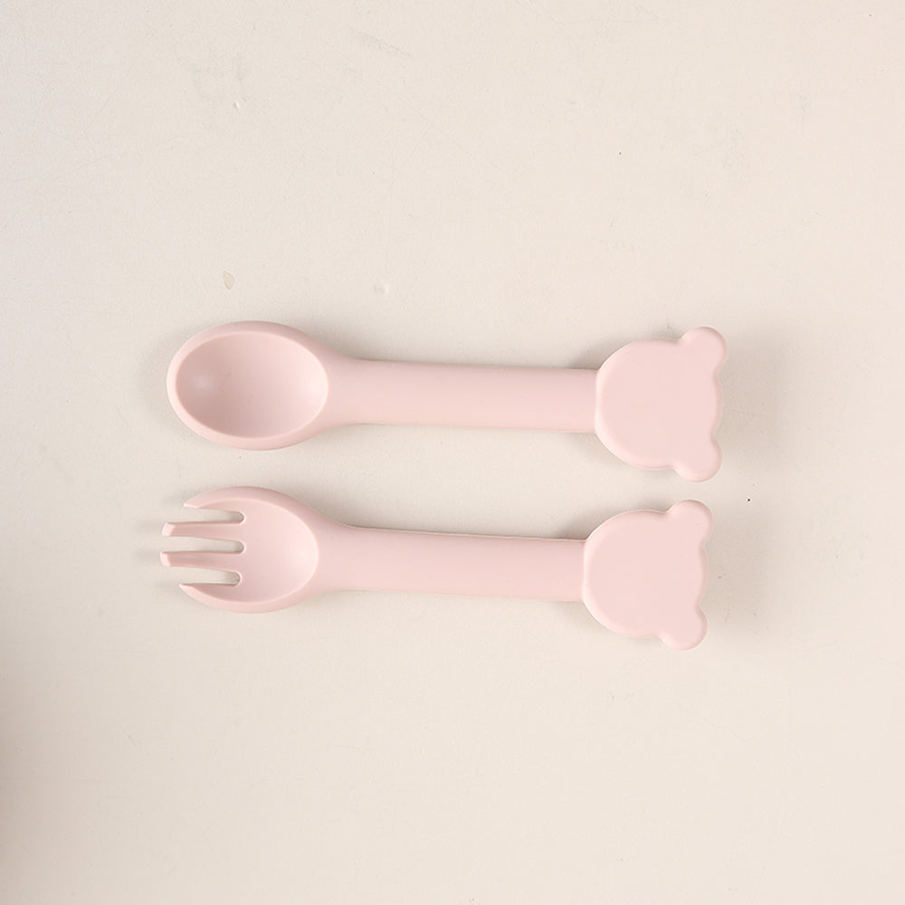 Cuillère ergonomique bébé ourson rose clair flexible