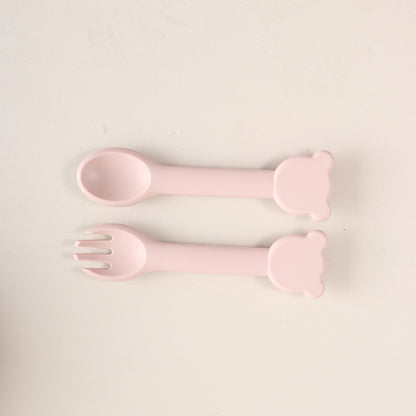 Cuillère ergonomique bébé ourson rose clair flexible