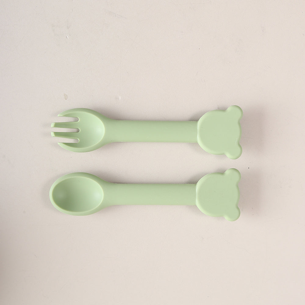 Cuillère ergonomique bébé ourson flexible vert