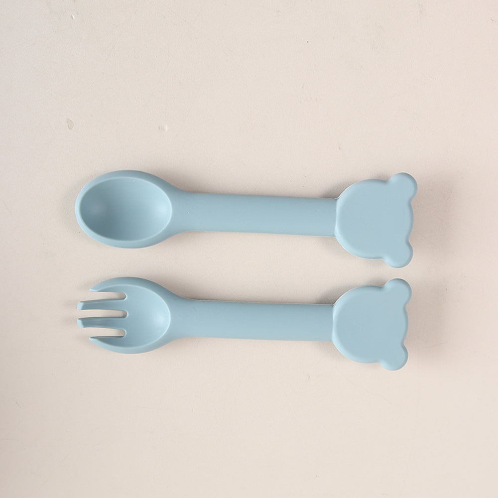 Cuillère ergonomique bébé fourchette bleu