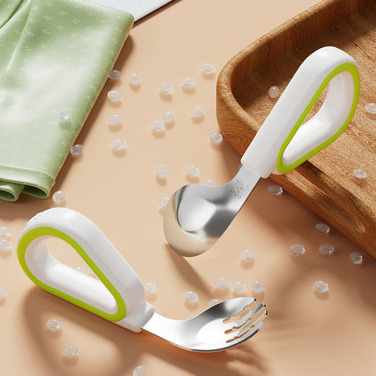 Cuillère ergonomique bébé vert blanc avec cristaux