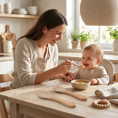 Cuillère fourchette enfant silicone avec maman