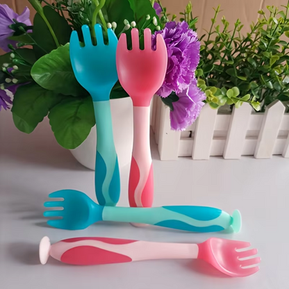 cuillère foourchette ventouse avec bleu et rose