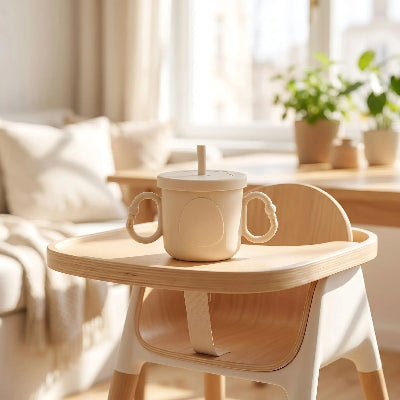 Gobelet anti fuite bébé adapté aux petites mains beige