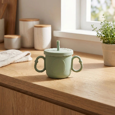 gobelet anti fuite bébé adapté aux petites mains vert