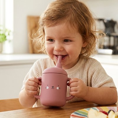 Gobelet bébé anti fuite animaux lapin rose