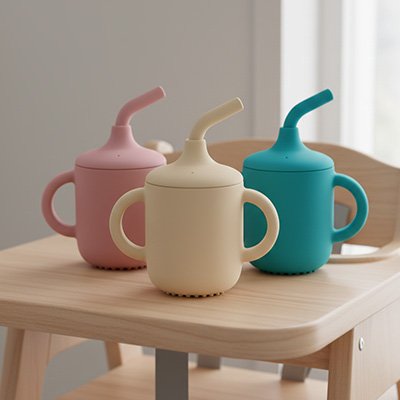 Gobelet bébé anti fuite trois couleurs