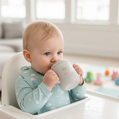 Gobelet bébé gris avec bébé 