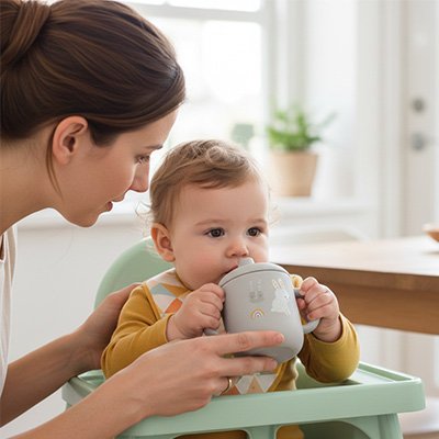 Gobelet bébé gris avec lapin