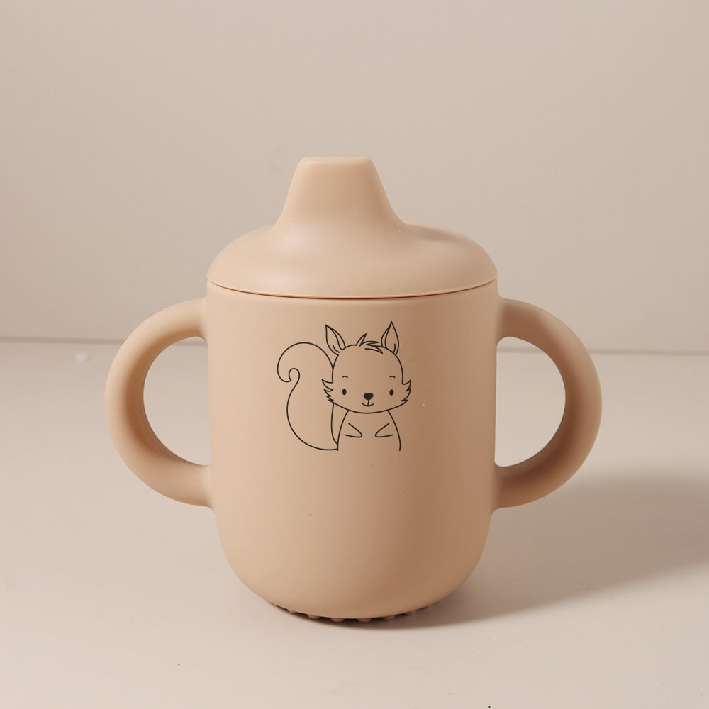 Gobelet bébé personnalise silicone écureuil couleur taupe
