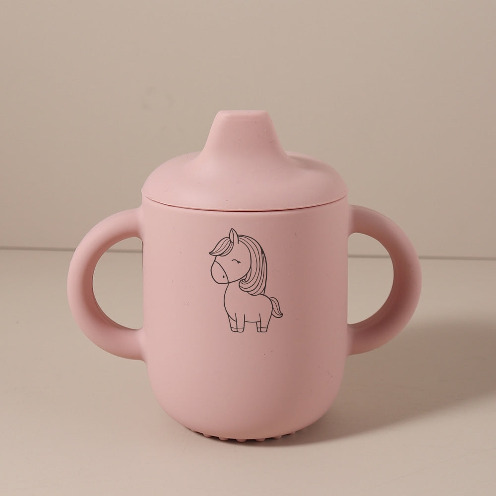 Gobelet-bébé personnalisé silicone licorne rose