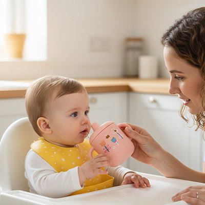 Gobelet bébé rose avec maman 