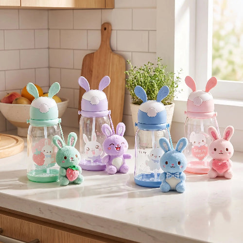 Gobelet paille bébé lapin quatres couleurs différentes