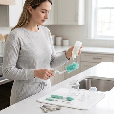 Goupillon biberon nettoyage en profondeur vert
