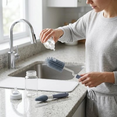 Goupillon biberon nettoyage en profondeur gris