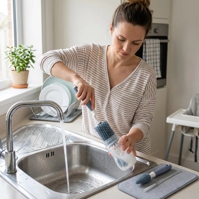 Goupillon biberon biberon nettoyage en profondeur gris