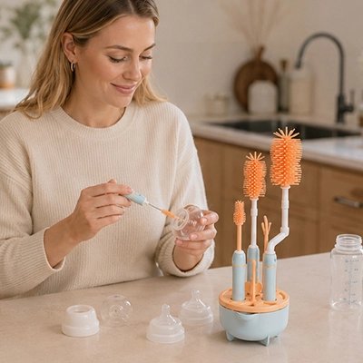 Goupillon pour biberon ergonomique-orange