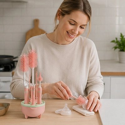Goupillon pour biberon ergonomique rose