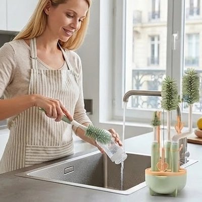 Goupillon pour biberon ergonomique vert