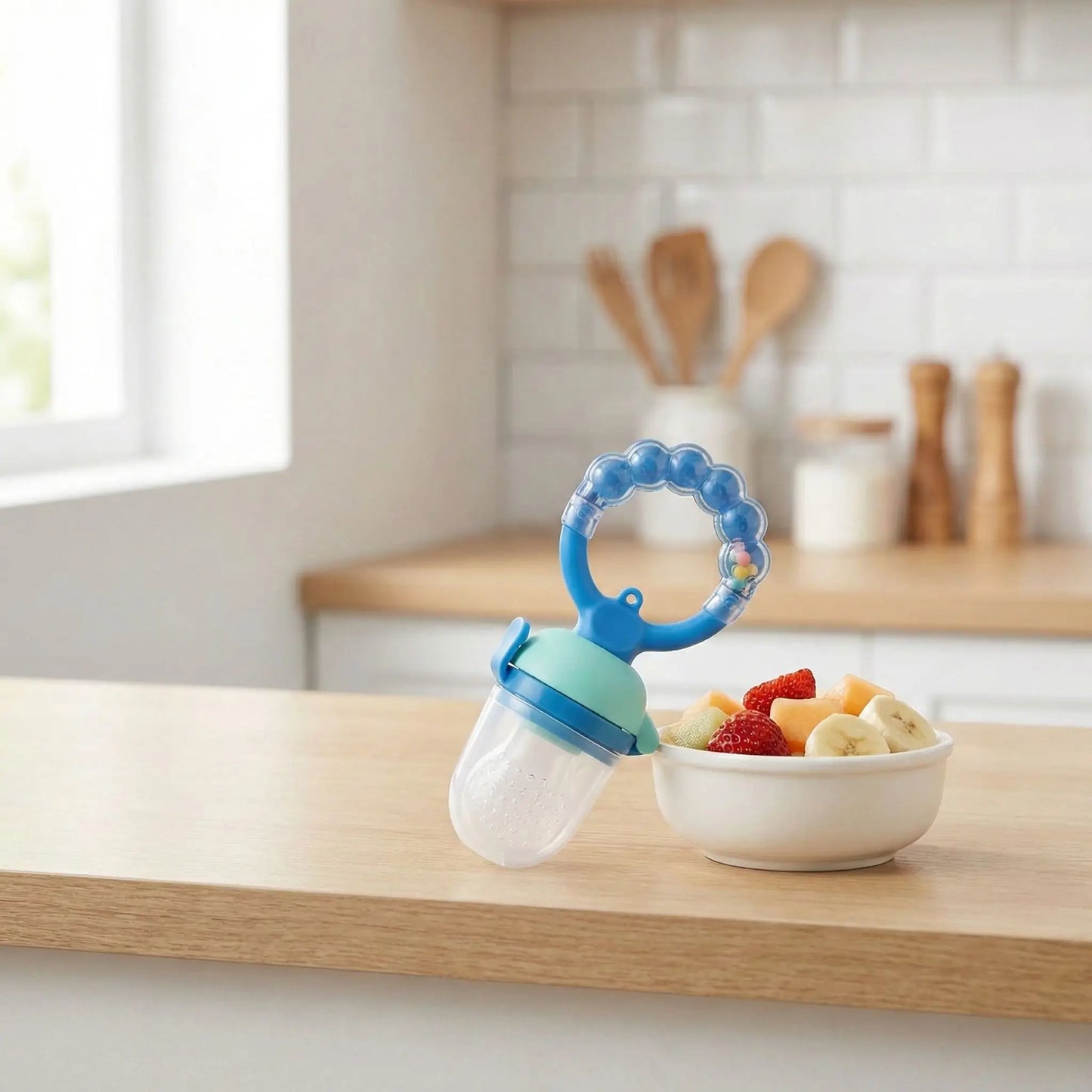 Grignoteuse bébé Charlie securitaire silicone sans BPA bleu