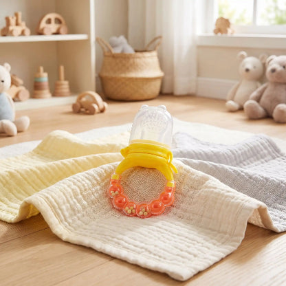 Grignoteuse bébé anneaux cloche orange dans la salle de jeu de bébé