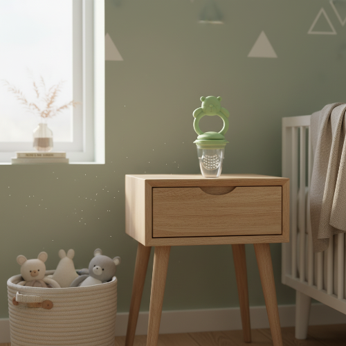 Grignoteuse bébé pratique vert sur la table de chevet de bébé