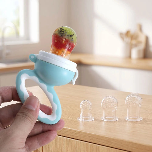 Grignoteuse bébé requinsilicone bleu avec trois grandeur petite moyenne et grande
