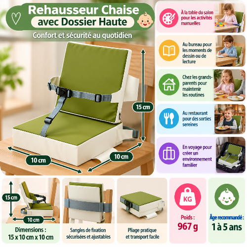 Rehausseur chaise avec  dossier haut dimensions