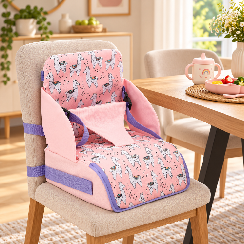 Rehausseur siège bébé girafe sur la chaise de cuisine
