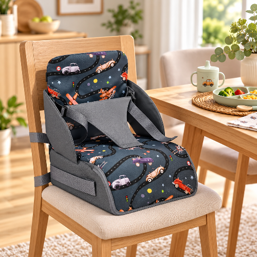 Rehausseur siège bébé voiture sur la chaise de la salle à diner