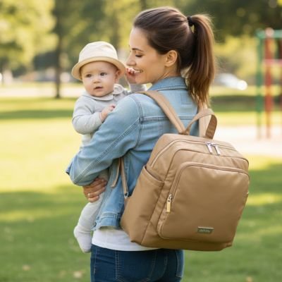 Sac à dos à langer adapté aux déplacements marron