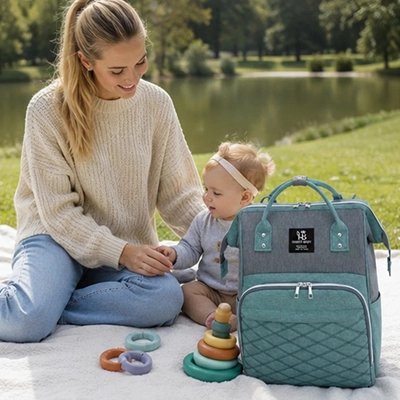 Sac a dos langer organisé vert  multicompartiments 