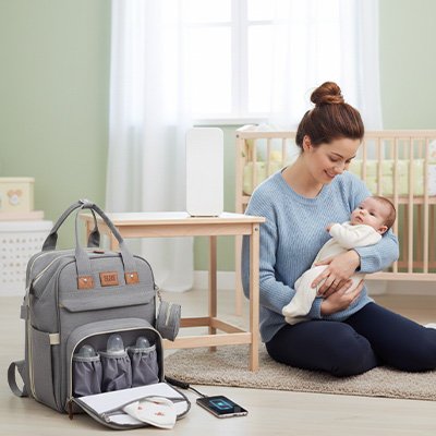 Sac à langer avec compartiment biberon gris