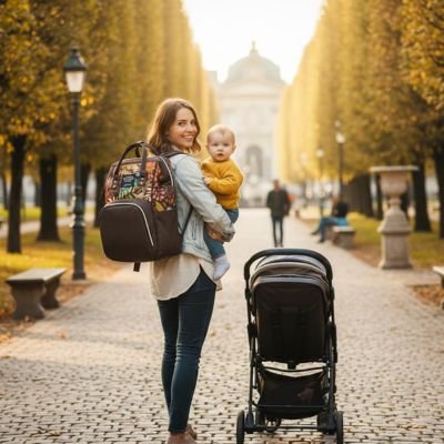 Sac a langer avec maman bébé en promenade