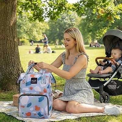 Sac a langer bébé pratique multipoches bleu foncé