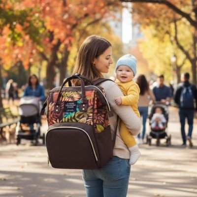 Sac a langer maman bébé souriant