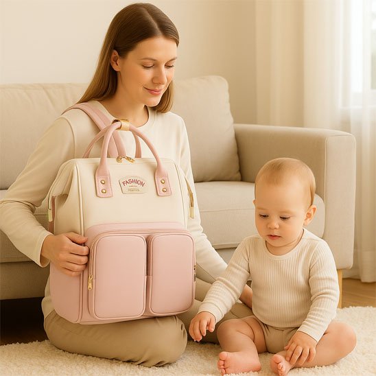Sac a langer multi poche avec sangles roses