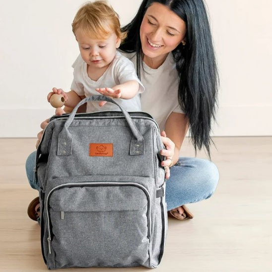 Sac à langer multipoches avec gance grise
