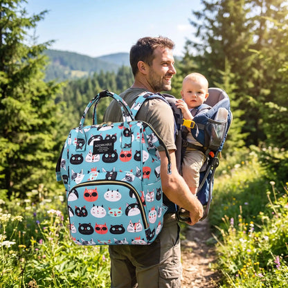 Sac à langer personnalisé ultra léger isolant sur le dos de papa en promenade avec bébé