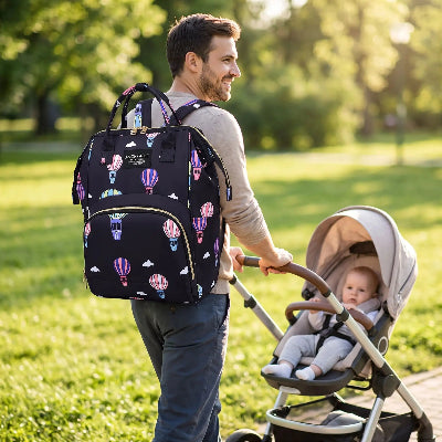Sac à langer personnalisé ultra léger isolant noir papa promène bébé en carosse