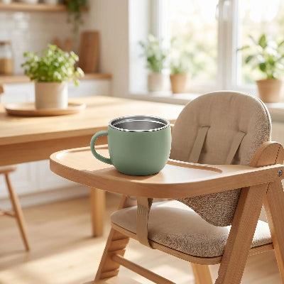 Tasse d'apprentissage bébé acier hinoxydable couleur verte
