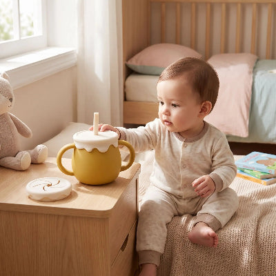 Tasse d'apprentissage bébé avec poignées jaune moutarde