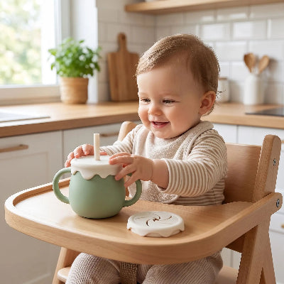 Tasse d'apprentissage bébé avec poignées vertes